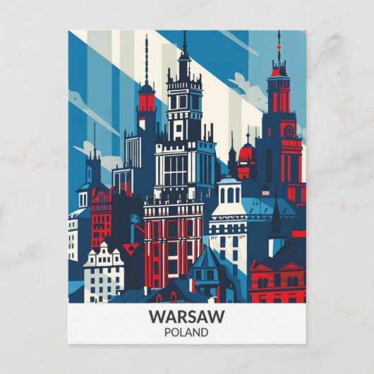 Warschau Polen Retro Kunstwerk Reizen Briefkaart (Voorkant)