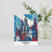 Warschau Polen Retro Kunstwerk Reizen Briefkaart (Staand voorkant)