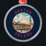 Warschau Polen Retro Noodcirkel Metalen Ornament<br><div class="desc">Warschau retro vector reisontwerp. Het is een boeiende mix van architectonische stijlen,  van de charmante oude binnenstad tot het torenhoge Paleis van Cultuur en Wetenschap.</div>