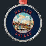 Warschau Polen Retro Noodcirkel Metalen Ornament<br><div class="desc">Warschau retro vector reisontwerp. Het is een boeiende mix van architectonische stijlen,  van de charmante oude binnenstad tot het torenhoge Paleis van Cultuur en Wetenschap.</div>