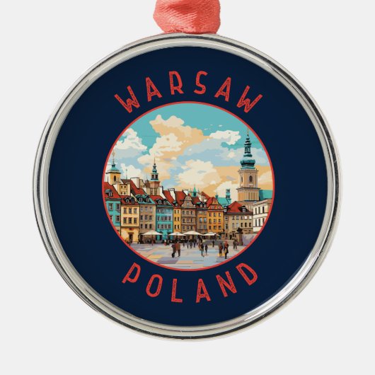 Warschau Polen Retro Noodcirkel Metalen Ornament (Voorkant)