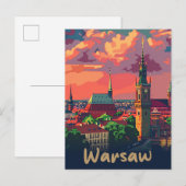 Warschau Polen  Retro Reisillustratie Briefkaart (Voorkant / Achterkant)