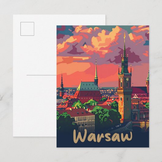 Warschau Polen Retro Reisillustratie Briefkaart (Voorkant / Achterkant)