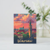 Warschau Polen Retro Reisillustratie Briefkaart (Staand voorkant)