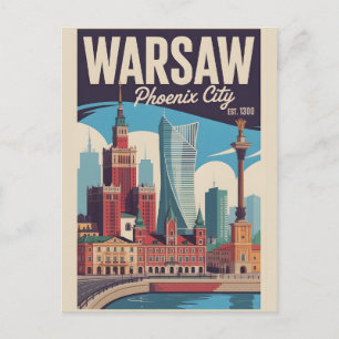 Warschau Polen Retro Silhouette Stadsgezicht Reize Briefkaart