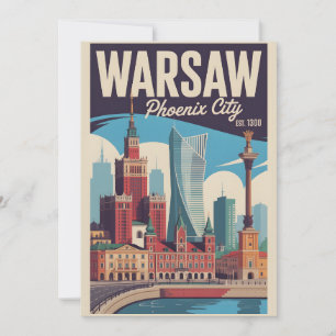 Warschau Polen Retro Silhouette Stadslandschap Rei Feestdagenkaart