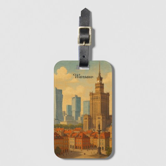 Warschau Polen Skyline  Illustratie Bagagelabel (Voorkant (verticaal))