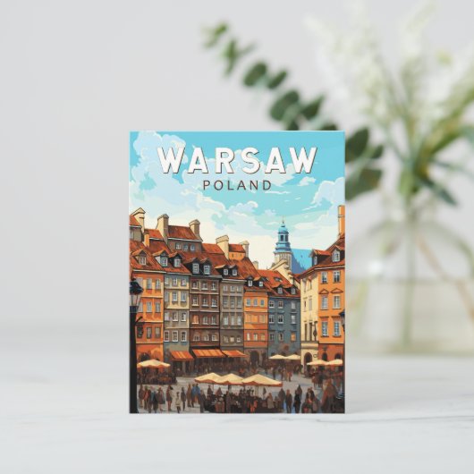 Warschau Polen Travel Art Vintage Briefkaart (Staand voorkant)