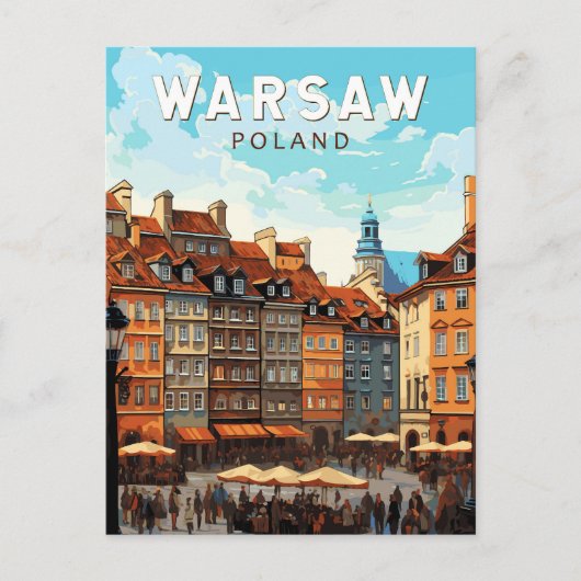 Warschau Polen Travel Art Vintage Briefkaart (Voorkant)