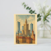 Warschau Polen Vintage Travel Art Briefkaart (Staand voorkant)