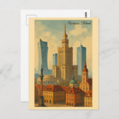 Warschau Polen Vintage Travel Art Briefkaart (Voorkant / Achterkant)