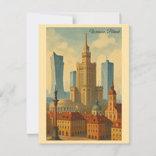 Warschau Polen Vintage Travel Art Briefkaart