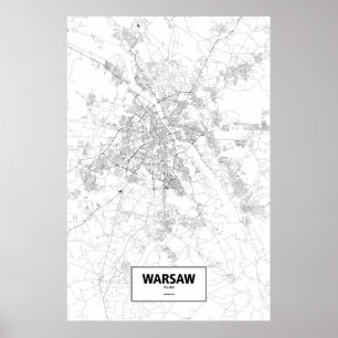 Warschau, Polen (zwart op wit) Poster