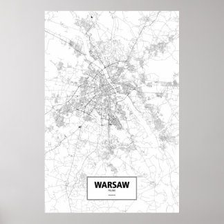 Warschau, Polen (zwart op wit) Poster