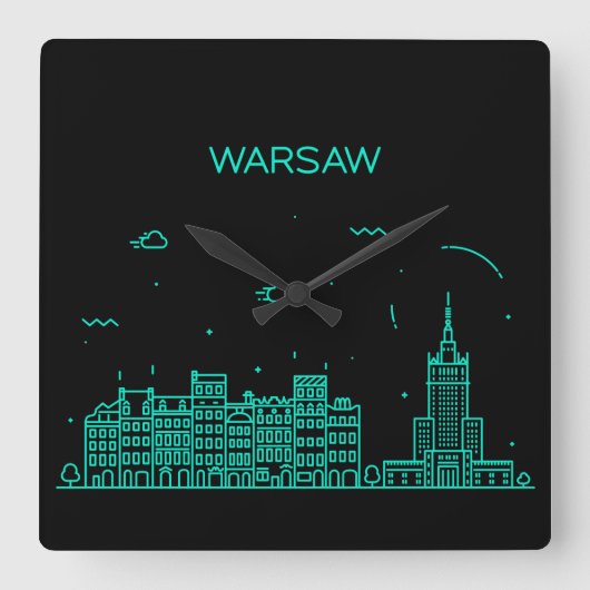 Warschau skyline vierkante klok (Voorkant)