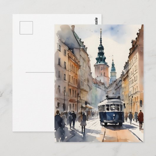 Warschau waterverf kunst briefkaart (Voorkant / Achterkant)