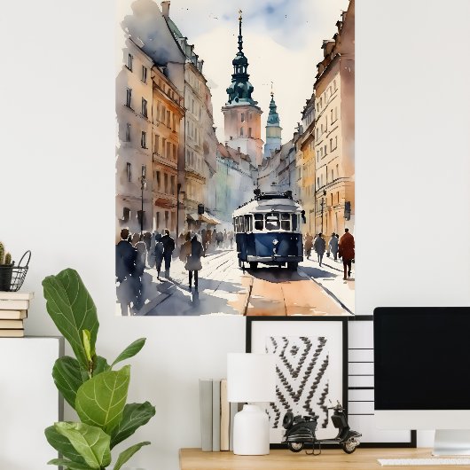 Warschau waterverf kunst poster (Thuiskantoor)