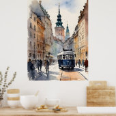 Warschau waterverf kunst poster (Keuken)