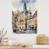 Warschau waterverf kunst poster (Keuken)