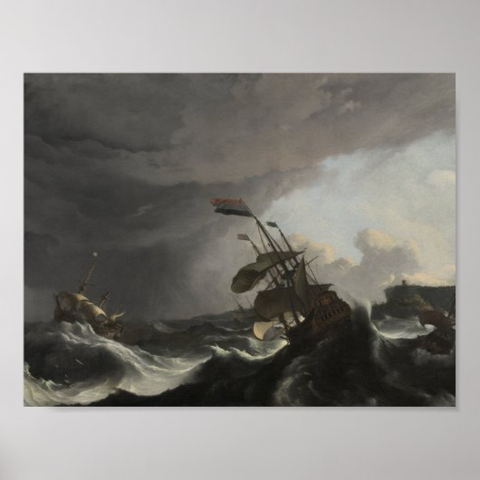 Warschepen in een zwaar Storm, Ludolf Bakhuysen, c Poster (Voorkant)