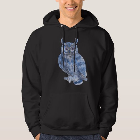 Warter Kleur Schilderij Bold Blue Uil Hoodie (Voorkant)