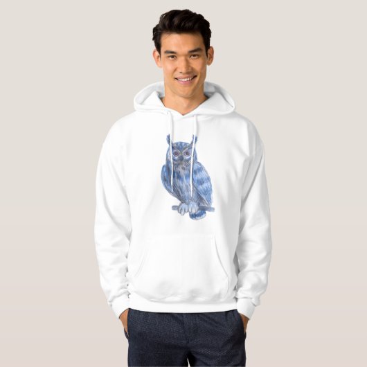 Warter Kleur Schilderij Bold Blue Uil Hoodie (Voorkant volledig)