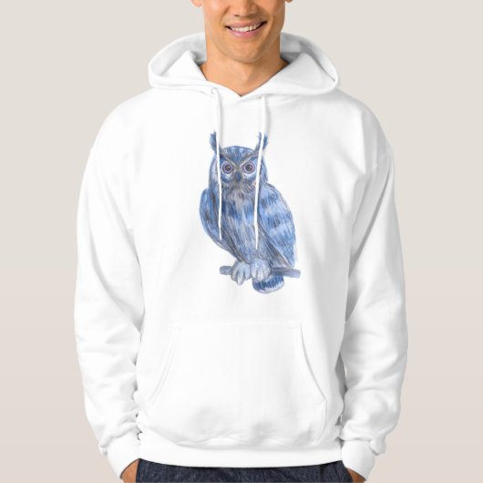 Warter Kleur Schilderij Bold Blue Uil Hoodie (Voorkant)