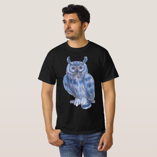 Warter Kleur Schilderij Bold Blue Uil T-shirt (Voorkant volledig)