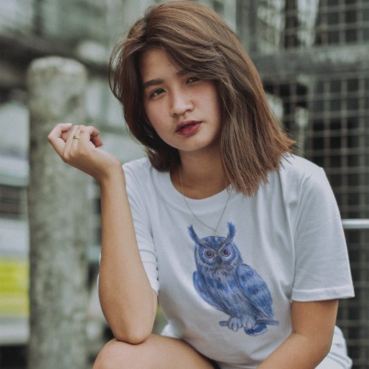 Warter Kleur Schilderij Bold Blue Uil T-shirt