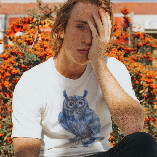 Warter Kleur Schilderij Bold Blue Uil T-shirt