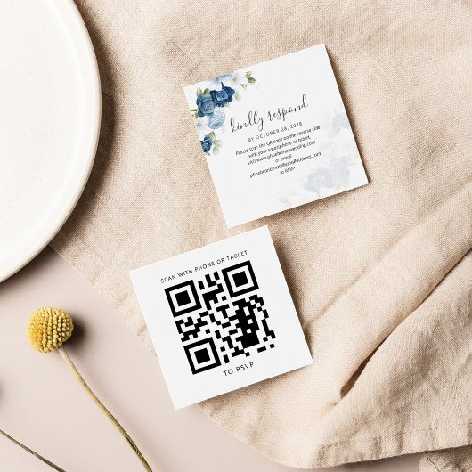 Wartercolor Floral QR Code Wedding RSVP Kaart