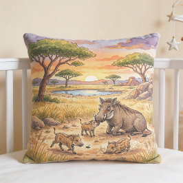 Warthog Mama en Biggetjes Safari Dieren  Kussen