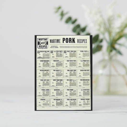 Wartime Pork Recipes Briefkaart (Staand voorkant)