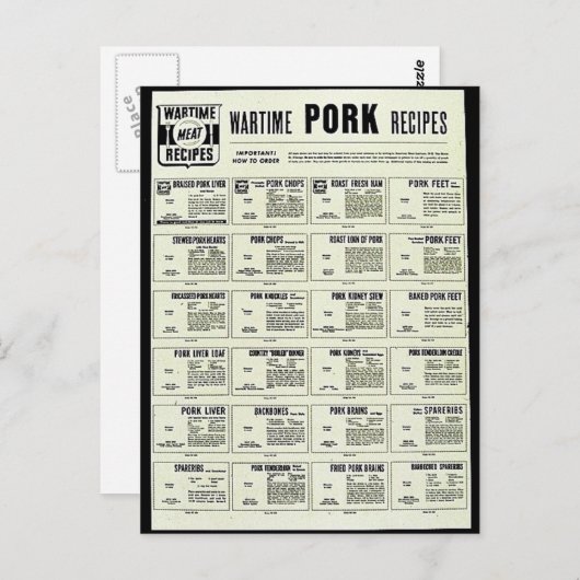 Wartime Pork Recipes Briefkaart (Voorkant / Achterkant)