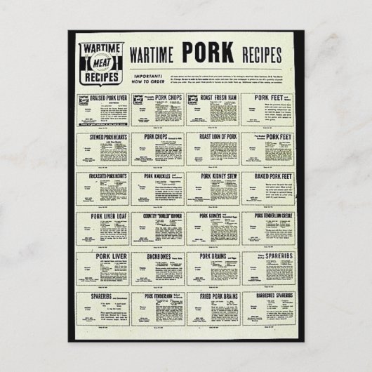 Wartime Pork Recipes Briefkaart (Voorkant)