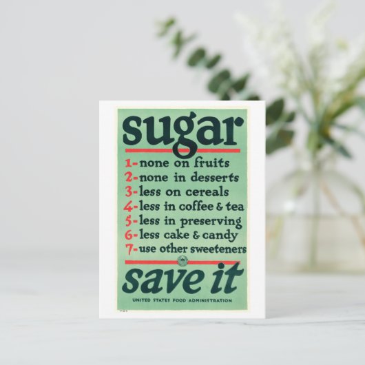  Wartime "Sugar - Save It" Poster Briefkaart (Staand voorkant)
