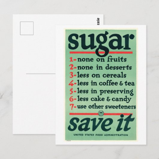 Wartime "Sugar - Save It" Poster Briefkaart (Voorkant / Achterkant)