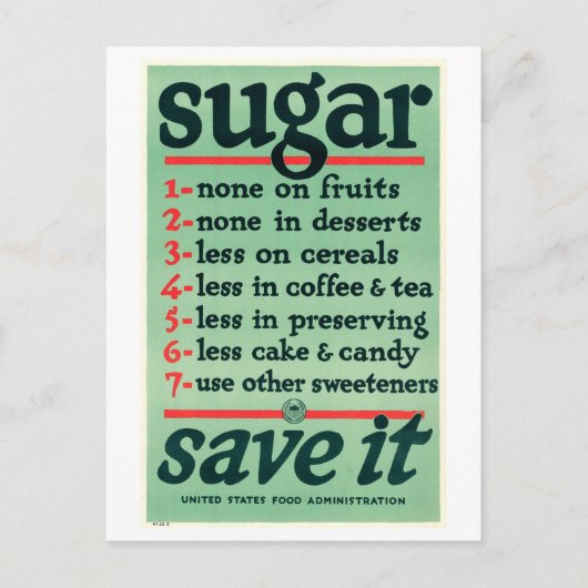  Wartime "Sugar - Save It" Poster Briefkaart (Voorkant)
