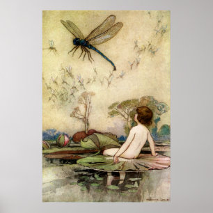 Warwick Goble Waterbaby op een Waterlelie Poster