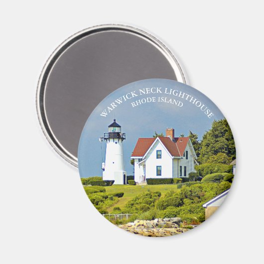 Warwick Neck Lighthouse, Rhode Island Round Magnet (Voorkant / Achterkant)