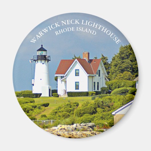 Warwick Neck Lighthouse, Rhode Island Round Magnet (Voorkant)