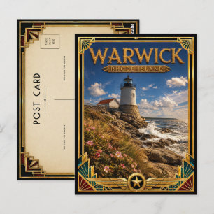 Warwick Rhode Island Vintage Art Deco Gouden Tijdp Briefkaart