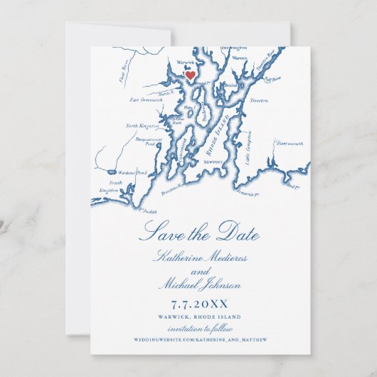 Warwick RI Elegante Navy Blue Wedding Save The Date (Voorkant)