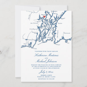 Warwick RI Kaart Elegante Navy Blue Wedding
