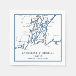 Warwick RI Kaart Elegante Navy Blue Wedding Servet