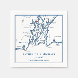 Warwick RI Kaart Elegante Navy Blue Wedding Servet