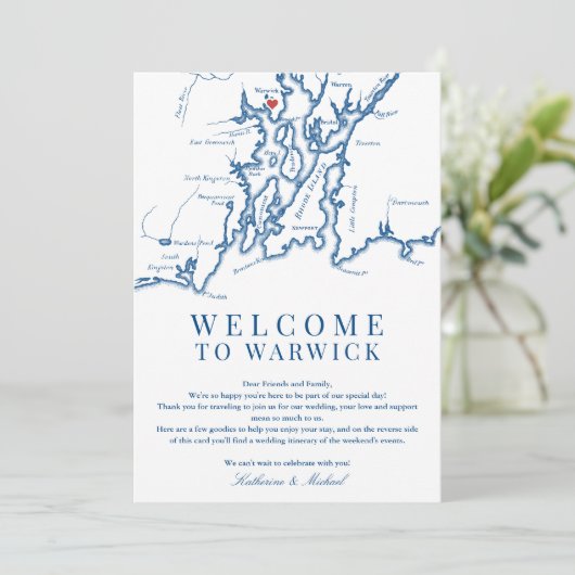 Warwick RI Wedding Welkom Reisschema Marine Blauw Bedankkaart (Staand voorkant)