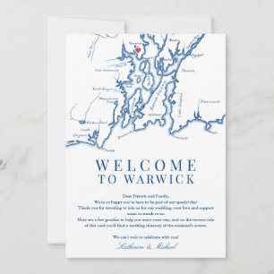 Warwick RI Wedding Welkom Reisschema Marine Blauw Bedankkaart
