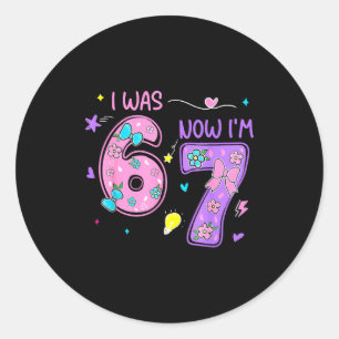 Was 6 7 blij 7de verjaardag jongen meisje grappige ronde sticker