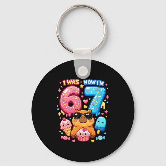 Was 6 7 verjaardag 67 meme capybara ijs kawaii sleutelhanger (Voorkant)